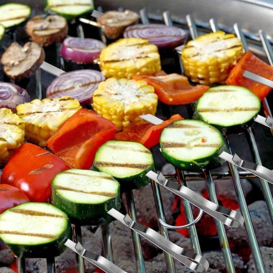 Grillspiesen van roestvrij staal, 10 stuks, herbruikbare sjasliekspiesen, 43 cm, grill, kebap, sjampura, vleessspiesen, lange spiesen voor vlees en groenten