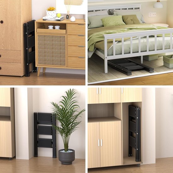 Trapladder, 3 treden, inklapbaar, aluminium vouwladder, draagbare vouwladder met breed anti-slip pedaal, opvouwbare huishoudladder, lichte ladder, draagvermogen 150 kg, zwart