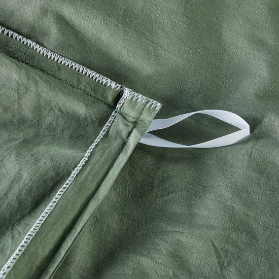 Beddengoedset, 135 x 200 cm, katoen, groen, donkergroen, eenkleurig, premium renforcé, eenpersoonsbed, dekbedovertrek en 1 kussensloop 80 x 80 cm, met ritssluiting