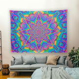 Blacklight wandtapijt, mandala, 150 x 200 cm, glow in the dark, psychedelisch, boho, kleurrijke achtergrond, Boheemse kamerdecoratie, hippie, wandposters voor slaapkamer