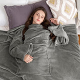 Knuffeldeken met mouwen en voetenzak, fleece, microvezel, zachte fleecedeken, dagdeken, tv-deken om aan te trekken, cadeau voor vriendin moeder