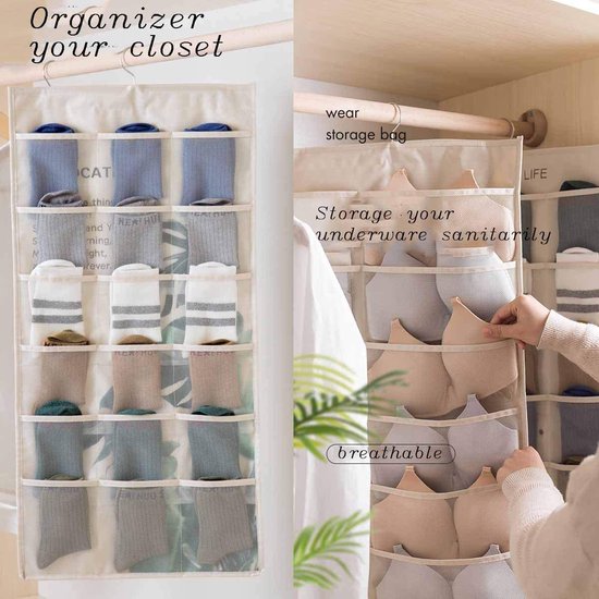 Linseray ondergoed Organizer Opknoping Handtas Opslag, Linseray Handtas Organizer Opknoping Met 6 Compartimenten Tas Houder (Beige + Zwart)