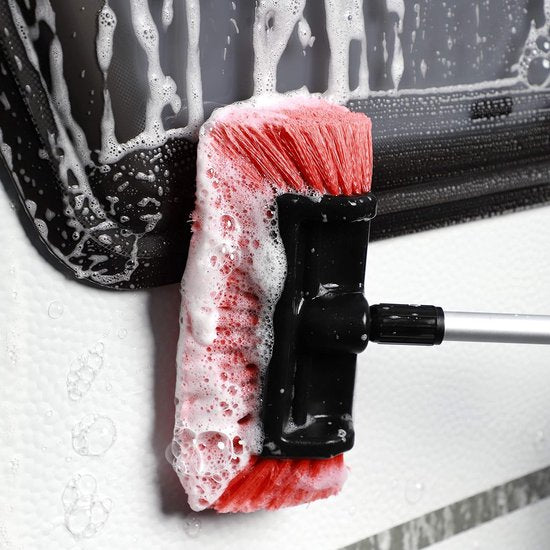 Telescopische wasborstel, autowasborstel voor caravan, auto, vrachtwagen, bus, bestelwagen, camper, telescoopsteel van 105-180 cm uittrekbaar, autowasborstel, reinigingsborstel