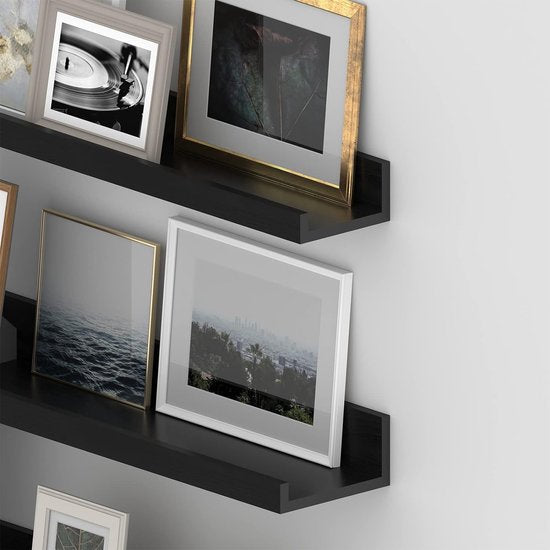 40 cm lang wandrek, zwart, rustiek zwevend rek, fotolijst voor woonkamer, keuken, kinderkamer of slaapkamer, 3 stuks in verschillende maten