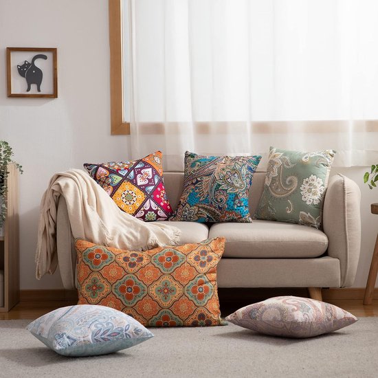 Set van 2 kussenhoezen, 40 x 80 cm, 100% katoen, kleurrijke kussensloop met ritssluiting, superzacht premium en hypoallergeen, supercomfortabele kussenhoes (Boho, Paisley)