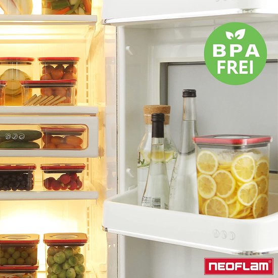 Smart Seal 4 luchtdichte voorraaddozen, gepatenteerde eenhandssluiting, vershouddozen set met deksel rode opbergdoos bijv. muesli, meel - voorraadcontainer, vaatwasmachinebestendig, BPA-vrij