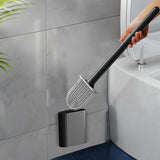Toiletborstel met houder wandmontage zonder boren, siliconen toiletborstel met houder, toiletborstel siliconen borstelharen, toiletborstel siliconen voor badkamer - zwart.