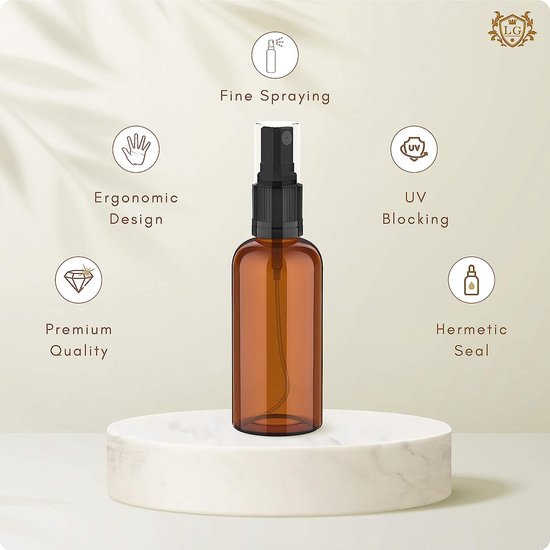 Set 9 spuitflessen van glas, 100 ml. Bruin glas spuitflessen. Navulbare reisflessen. Verstuivers voor parfums en cosmetica.