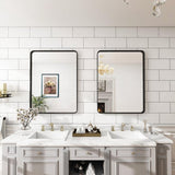 wandspiegel, 75 x 50 cm luxe high-end ronde hoek badkamerspiegel, wandspiegel, horizontaal of verticaal opgehangen, zwart wandspiegel, 75 x 50 cm luxe high-end ronde hoek badkamerspiegel, wandspiegel, horizontaal of verticaal opgehangen, zwart