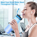 Tritan drinkflessen 1 Liter met BPA-vrij rietje, 1l Waterfles met tijdstempel, lekvrije Sportwaterflessen met scharnierend deksel voor Fitness Gym Yoga Trips