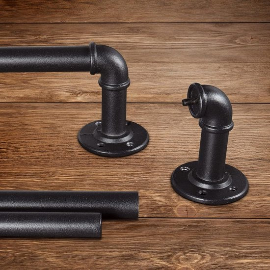 Zwarte uitschuifbare metalen gordijnroede, industriële verstelbare uitschuifbare gordijnroeden voor ooggordijnen, industriële gordijnroede voor ramen 80 cm - 218 cm, ruimteverdeler spanstang