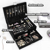 Sieradendoos, sieradenkistje met schuifladen voor dames en meisjes, fluwelen sieradendoosje, grote sieradenorganizer voor ringen, oorbellen, armbanden, halskettingen, zwart