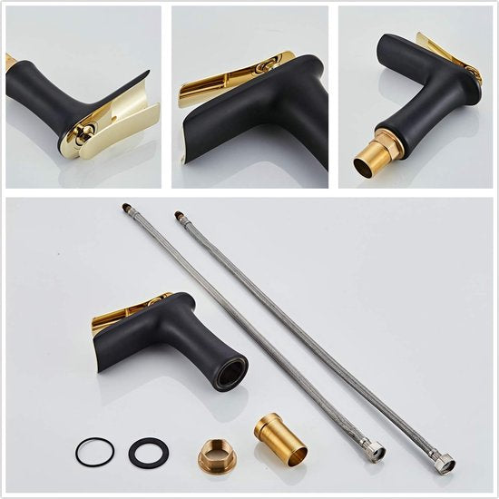 Badkamer Wastafel Kraan Waterval Eengreeps Messing Zwart/Goud Chroom Mount Toilet Luxe Warm en Koud Leekayer