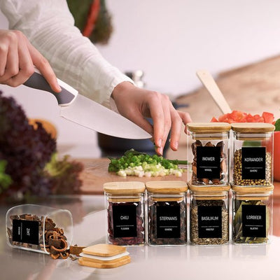Set van 6 kruidenpotjes, 120 ml vierkante Set van 6 kruidenpotjes, 120 ml vierkante