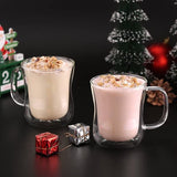 ecooe Dubbelwandige latte macchiato-glazen, set van 2 stuks, van borosilicaatglas, koffiekopjes, 350 ml, koffieglas, theeglazen met handvat, voor cappuccino, latte macchiato, thee, ijs, melk, bier