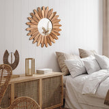 Wandspiegel 53 cm groot, rustiek hout, sunburst, boho, spiegel, boho, decoratie, wanddecoratie voor huis, woonkamer, slaapkamer, hal, rustiek bruin