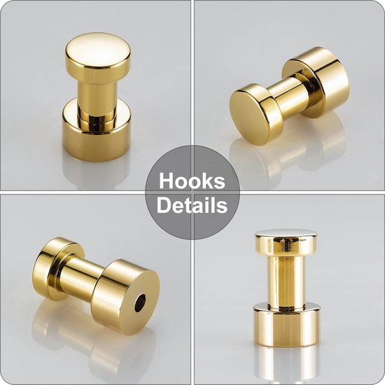 Gouden handdoekhaken - set van 5 | Roestvrije metalen wandhaken voor badkamer en keuken | Zelfklevend of aan de muur gemonteerd