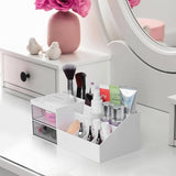 Witte cosmetica-organizer, multifunctionele organizer badkamer voor make-uptafel, commode, wastafel, organizer, make-up & bureauaccessoires met scheidingswanden en 2 laden