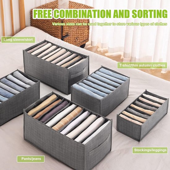 Opbergdozen voor sokken en ondergoed, 46-cellen lade-organizer, opvouwbare dozen, voor het bewaren van sjaals, stropdassen, riemen en andere accessoires (6-delige set)