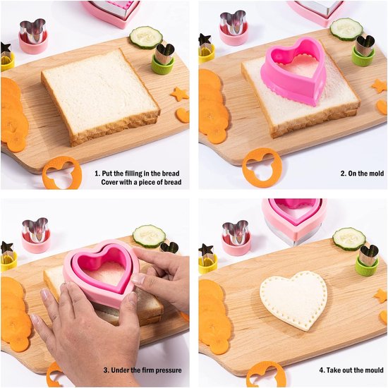 8-delige sandwichsnijder en sealer ontkruimelaar sandwich-crimpers voor het maken van sandwiches hamburgercake met groente-fruitsnijders voor kinderen lunchbox