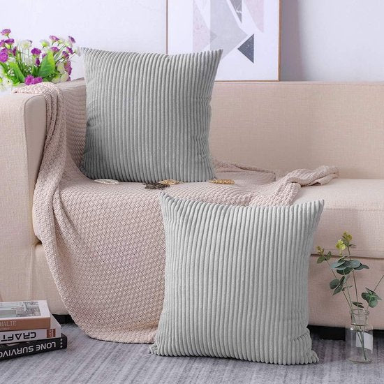 Decoratieve kussenslopen, 60 x 60 cm, corduroy, effen kleur, kussensloop, zachte pluche kussenhoes, set voor bank, auto, slaapkamer, thuis, sierkussenslopen (grijs 60 x 60 cm)