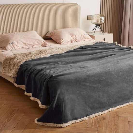 Waterdichte deken, sprei voor bed, bankbeschermer, waterafstotend, woondeken, fleece sherpa-deken, voor bed, bank, sofa, 203 x 229 cm, grijs/tulp