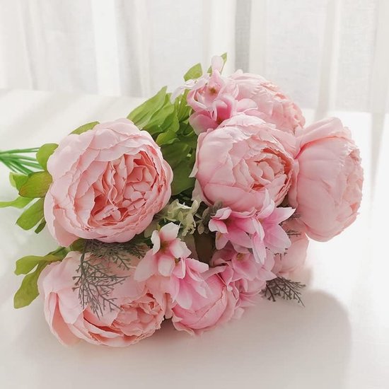 Pack van kunstmatige pioen boeket, 19 inch zijden grote pioen bloemen met knoppen voor bruiloft thuiskantoor hotel decoratie, doe-het-zelf bloemstukken (lente roze)