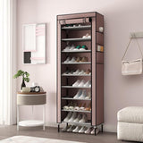 10 etages, 16 mm, extra dikke stangen, stabiele schoenenkast, organizer, standaard, 58 x 28 x 170 cm, met extra dik Oxford-weefsel, stofdichte afdekking houdt tot bruin