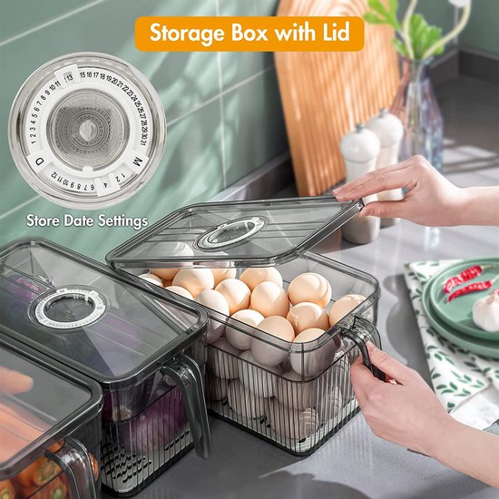 Koelkastorganizer, 3-delige set, koelkastopbergdoos, stapelbaar met deksel en handvat, opbergsysteem voor koelkast, groenten en fruit voor keuken, koelkast, kasten, BPA-vrij