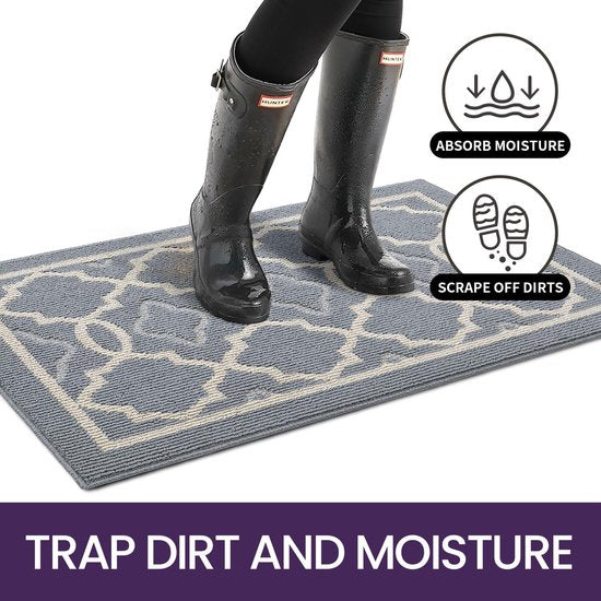 Deurmat voor binnen, 60 x 90 cm, wasbaar, vuilvangmat, antislip, voetmat, voor binnen, waterabsorberende voetmatten, huisdeur, deurmat, deurmat, lichtgrijs