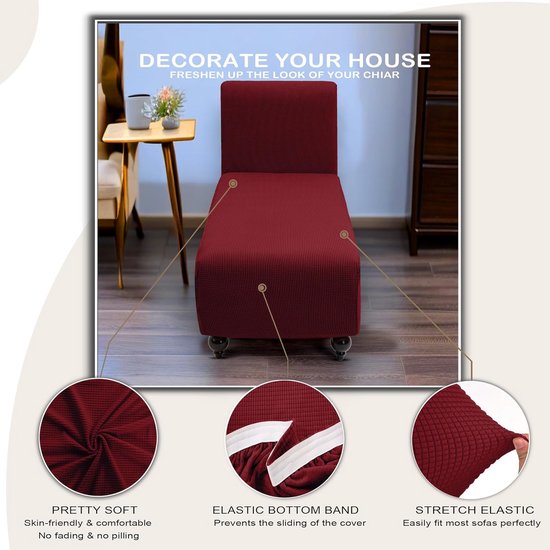 Chaiselongue stretchhoes, antislip hoes voor chaise longue bankovertrek, elastische hoes voor ligstoel, antislip, stretchhoes, comfortabele stof, meubelbescherming (wijnrood)