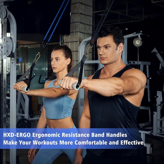 Set van 2 handvatten voor weerstandsbanden, fitnessbandhandvatten met metalen D-ring, ergonomische kabelhandgrepen, lattrekhandgreep voor homegym, katrol, fitnesskrachttraining