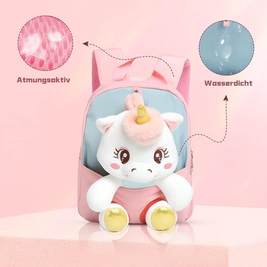 Kleine kinderrugzak, afneembare pluche pop, kinderrugzak, eenhoornrugzak, kindertas voor 2-5 jaar, kleuterjongens en -meisjes