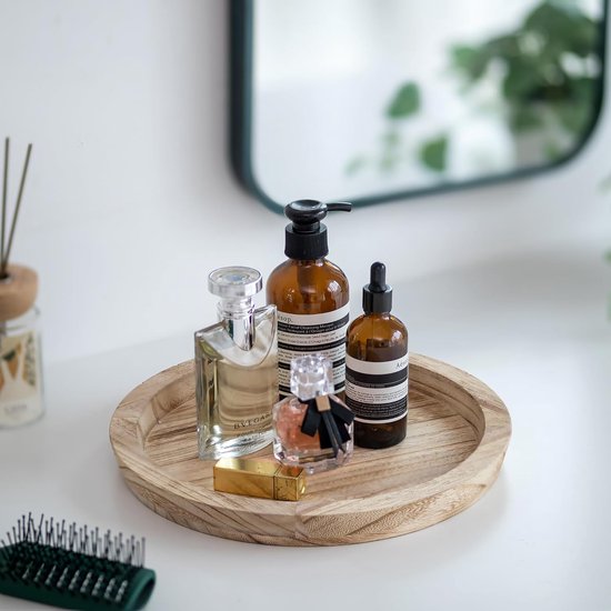 Houten dienblad, kaarsendienblad, decoratie, 28,5 cm, rond, kaarsenbord, houten dienblad, landhuis, kandelaar, decoratief bord, tafeldecoratie, woonkamer