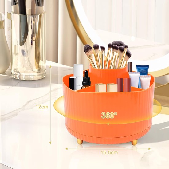 Make-up organizer, 360° cosmetica organizer, oogschaduwkwast, lippenstift etui, make-up board, organizer, 5 vakken, make-up board, accessoires, make-up organizer voor slaapkamer, badkamer, toilet,