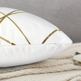 Wit fluwelen kussensloop, 40 x 40 cm, set van 2 bankkussens, goudkleurige geometrische sierkussens, kussenhoezen, moderne sierkussens, overtrek voor slaapkamer, bank, bed