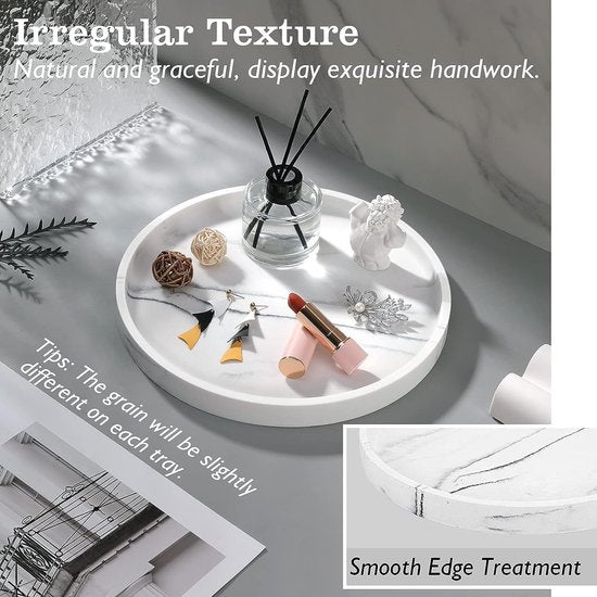 Cosmetisch dienblad, ronde harsdienblad, keramische sieradendienblad, opbergbak, make-up-organizer, sieraden, opbergdienblad, voor badkamer, toilettank, wastafel, zandwit