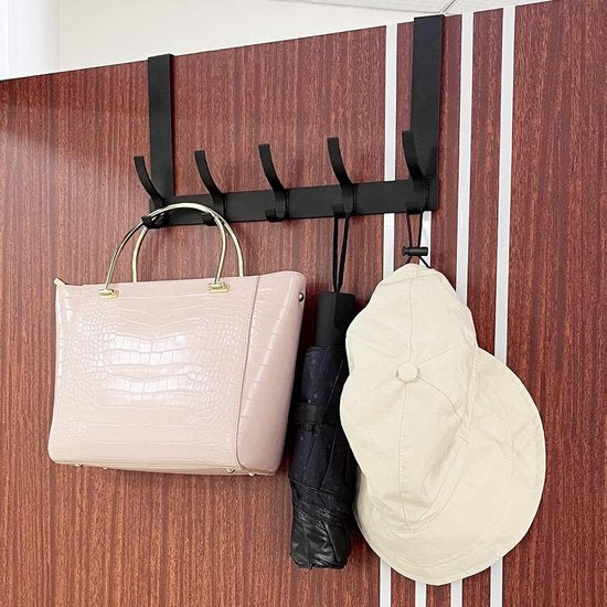 Deurhaken om op te hangen, 10 haken, deurhaken, kledinghaken, deur, zonder boren, deurhaken om op te hangen, zwart, geschikt voor deuren van minder dan 4,5 cm dik