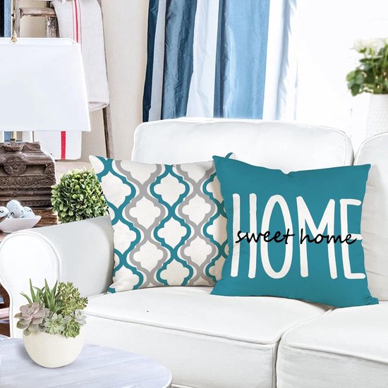 Kussensloop 45 x 45 cm, set van 4 sierkussens, linnen kussenslopen, geometrisch patroon, kussenhoezen voor bank, slaapkamer, bank, outdoor, kussen, 45 x 45 cm