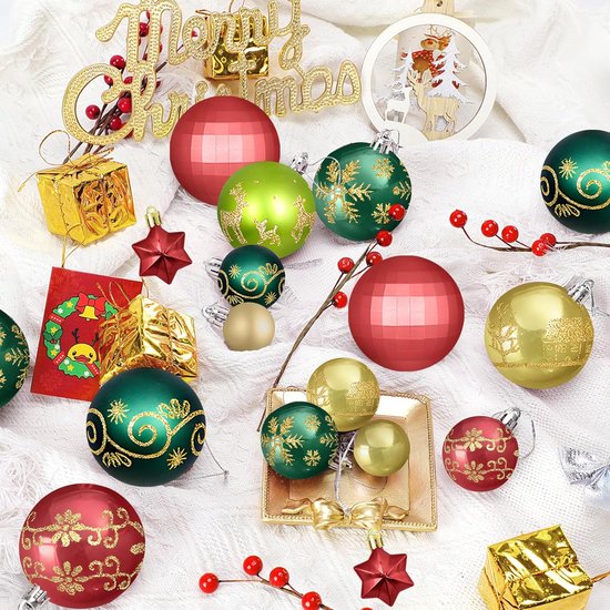 Kerstballen, set van 44 stuks, kerstboomversiering, ballen in meerkleurig, kerstdecoratie