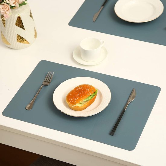 Set van 6 placemats en 6 onderzetters veeg schoon antislip PVC hittebestendige placemats voor keukentafel 30 * 45cm blauw