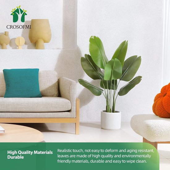 kunstmatige paradijsvogelplant 150 cm kunstmatige tropische palmboom met 10 bladeren perfecte kunstplanten in pot voor binnen en buiten thuis kantoor tuin moderne decoratie (1 pak)