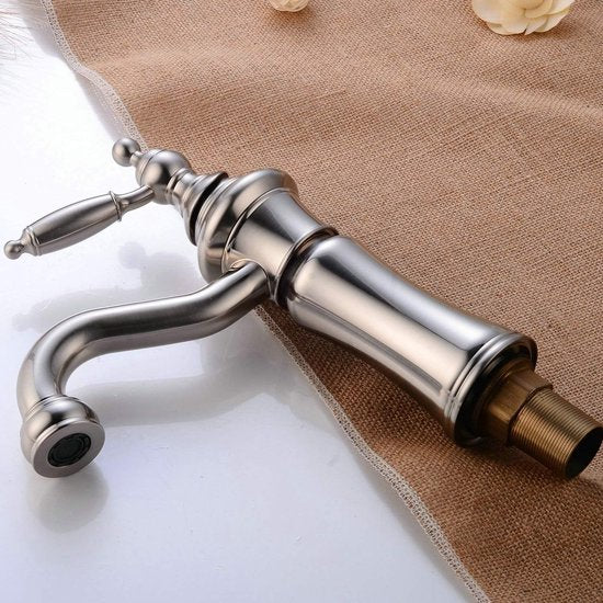 Badkamer Wastafelkraan Geborsteld Nikkel Enkele Handgreep Messing Enkel Gat Montage