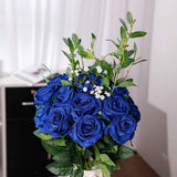 10 stuks zijden kunstrozen, bruidsboeket, bloemen (blauw)