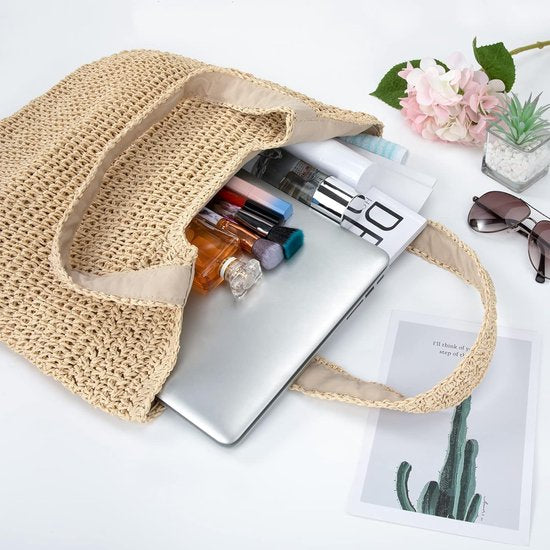 Strohandtas Dames zomerstrandtas Handgemaakte schoudertas Boheemse schoudertas voor dames Vakantiereizen Dagelijks gebruik