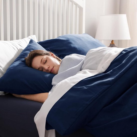 Beddengoed, 155 x 220 cm, blauwe dekbedovertrek, beddengoedsets 155 x 220 cm met 80 x 80 cm kussensloop, microvezel beddengoedset met ritssluiting voor eenpersoonsbed.