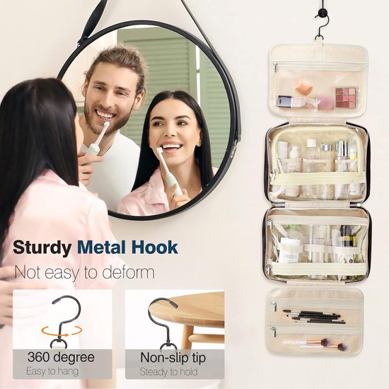 Cosmetische tas, 5-delige hangende reismake-uptas, professionele make-uptas, grote toilettassen met haken, toilettas voor complete toiletartikelen en make-upborstels