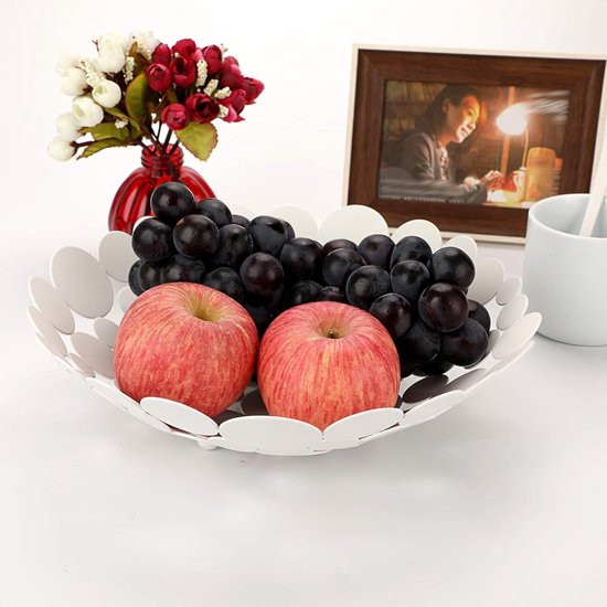 Ronde witte fruitschaal van ijzer moderne fruitmand broodmand decoratieve schaal opslag voor brood fruit groenten in keuken woonkamer eettafel diameter 30 cm
