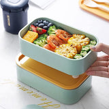 Bento box voor volwassenen, 1200 ml, Japanse bento box, 2-tier Lunchbox, Lunchbox, Lekvrij, Magnetron, Koelkast, vaatwasmachinebestendig, Lunchbox voor school, werk, Picknick, Reizen (groen)