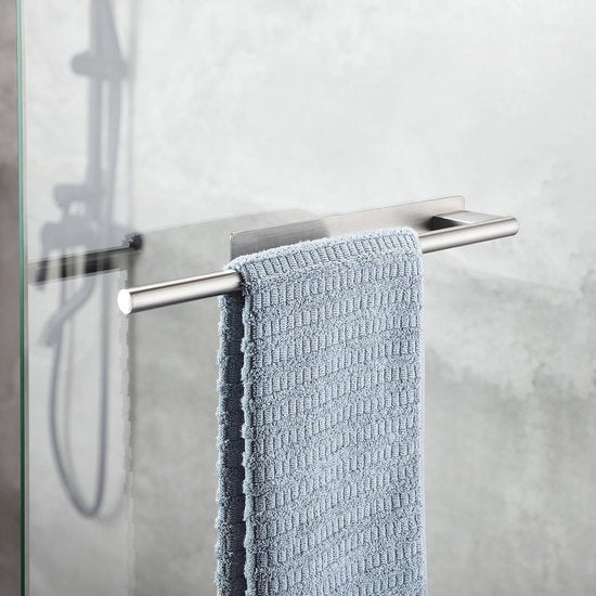 Handdoekhouder Zonder boren Badhanddoekhouder Zelfklevende handdoekhouder Roestvrijstalen handdoekhouder Elegante handdoekhouder Enkele arm Rond geborsteld zilver